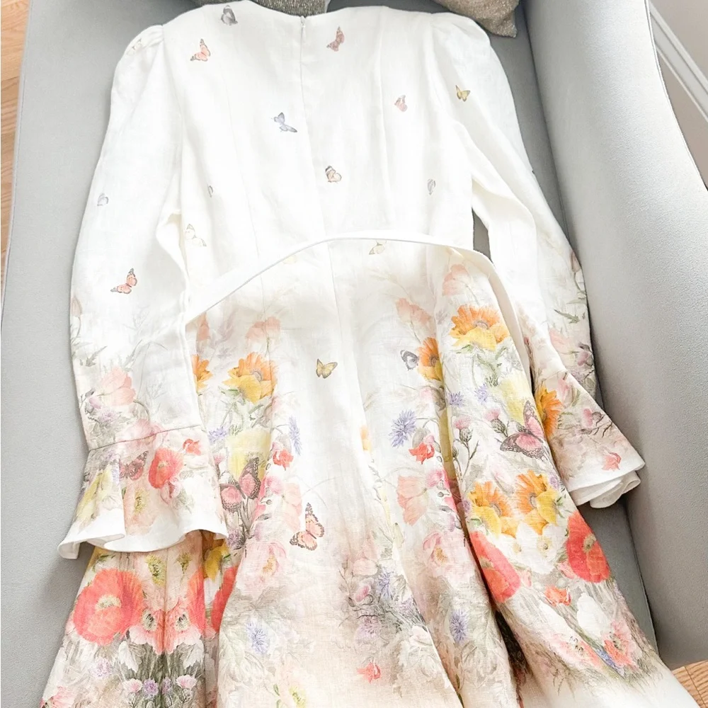 New! Zimmermann Tranquillity Butterfly Floral Linen Mini Dress - Picture 9 of 12